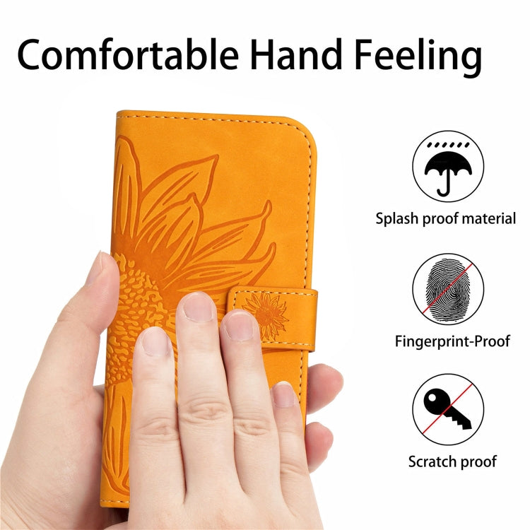 For Samsung Galaxy A04S Skin Feel Sun Flower Pattern Flip Leather Phone Case with Lanyard(Yellow)