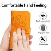 For Samsung Galaxy A04S Skin Feel Sun Flower Pattern Flip Leather Phone Case with Lanyard(Yellow)