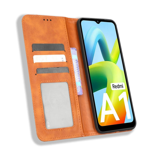 For Xiaomi Redmi A1 Magnetic Buckle Retro Texture Leather Phone Case(Brown)