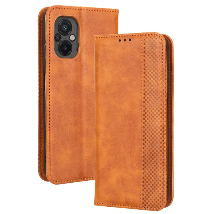 For Xiaomi Poco M5 Magnetic Buckle Retro Texture Leather Phone Case(Brown)