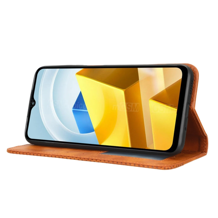 For Xiaomi Poco M5 Magnetic Buckle Retro Texture Leather Phone Case(Brown)
