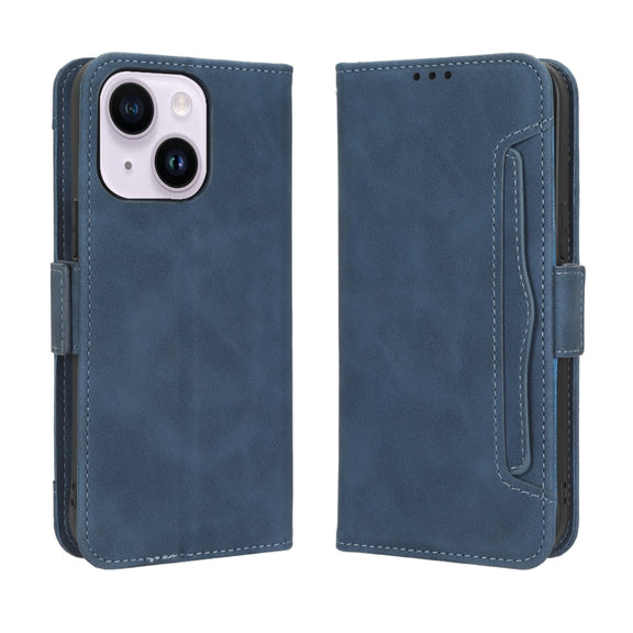 For iPhone 14 Skin Feel Calf Texture Card Slots Leather Phone Case(Blue)
