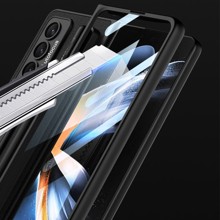 For Samsung Galaxy Z Fold4 GKK Ultra-thin Shockproof Leather Protective Case with Holder & Pen Slots(Cross Texture)