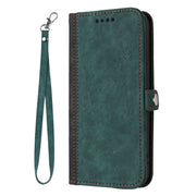 For Samsung Galaxy A21s Side Buckle Double Fold Hand Strap Leather Phone Case(Dark Green)