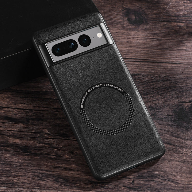 For Google Pixel 7 Pro Magsafe Magnetic Ring Leather Texture Phone Case(Black)
