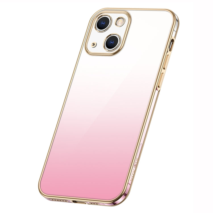 For iPhone 14 SULADA Iridescence Series Plating Transparent Gradient Phone Case(Pink)