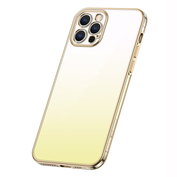 For iPhone 14 Pro SULADA Iridescence Series Plating Transparent Gradient Phone Case(Gold)