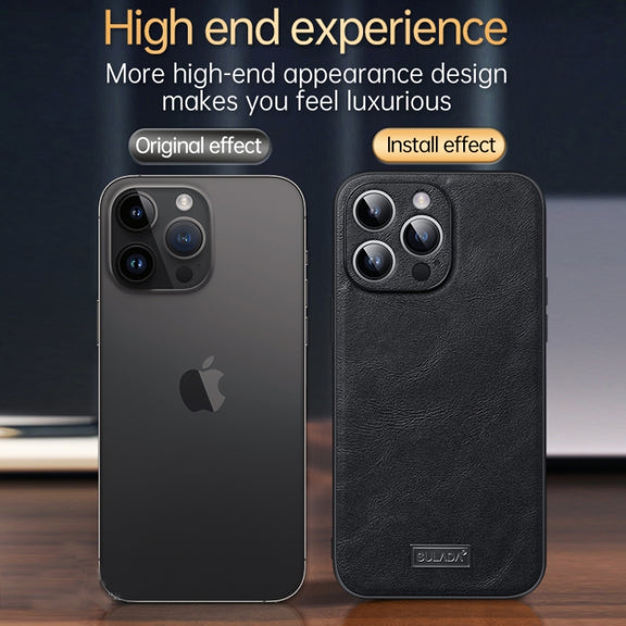 For iPhone 14 SULADA Shockproof TPU + Handmade Leather Phone Case(Black)
