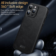 For iPhone 14 SULADA Shockproof TPU + Handmade Leather Phone Case(Black)