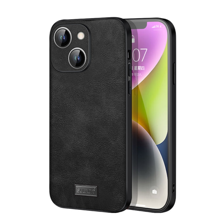 For iPhone 14 Plus SULADA Shockproof TPU + Handmade Leather Phone Case(Black)