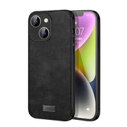 For iPhone 14 Plus SULADA Shockproof TPU + Handmade Leather Phone Case(Black)