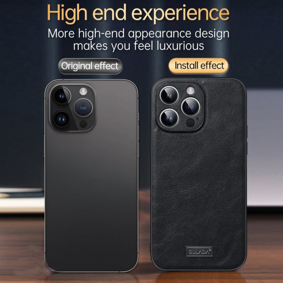 For iPhone 14 Plus SULADA Shockproof TPU + Handmade Leather Phone Case(Black)