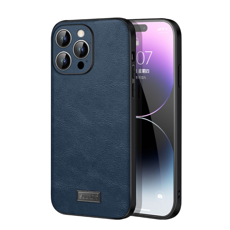 For iPhone 14 Pro SULADA Shockproof TPU + Handmade Leather Phone Case(Blue)