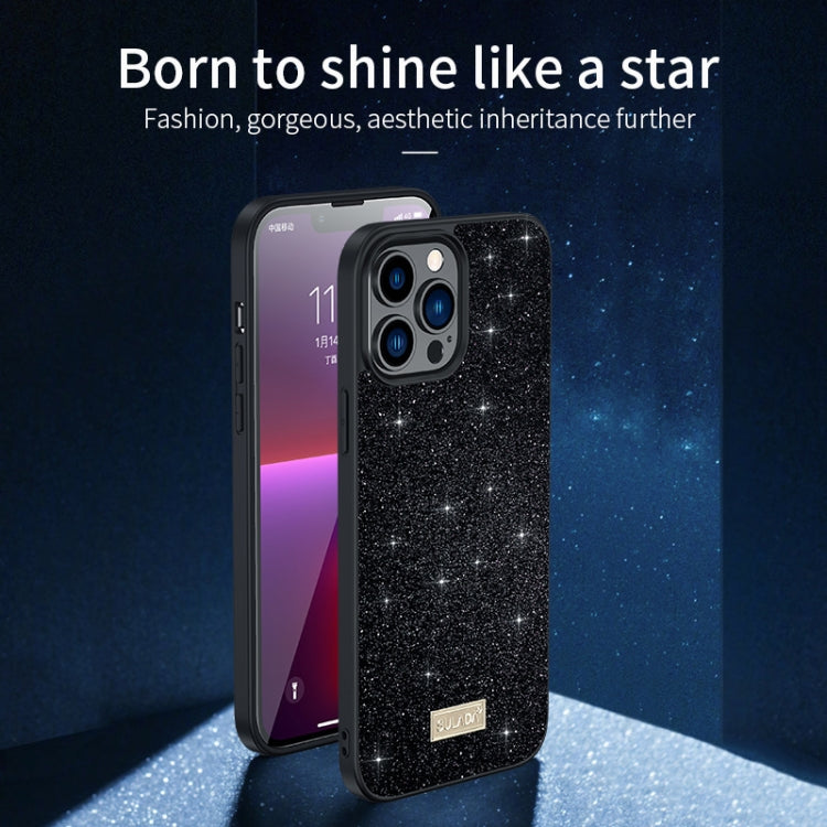For iPhone 14 Pro Max SULADA PC+TPU Leather Glitter Phone Case(Black)