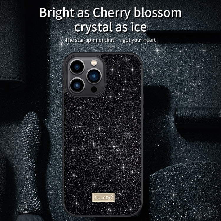For iPhone 14 Pro Max SULADA PC+TPU Leather Glitter Phone Case(Black)
