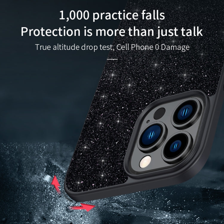 For iPhone 14 Pro Max SULADA PC+TPU Leather Glitter Phone Case(Black)
