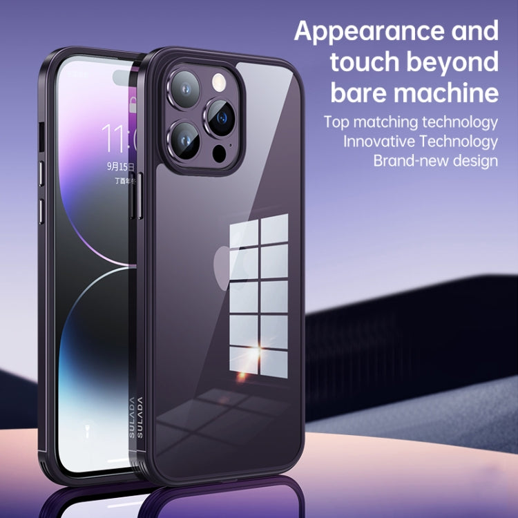 For iPhone 14 Plus SULADA Metal Frame + Nano Glass + TPU Phone Case(Dark Purple)