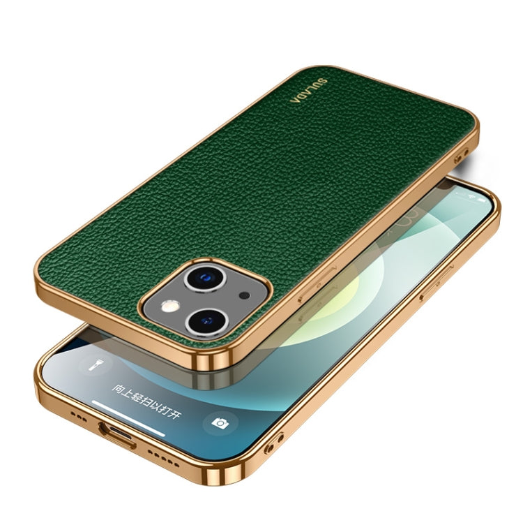 For iPhone 14 SULADA Shockproof TPU + Handmade Leather Phone Case(Green)
