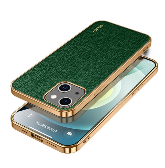 For iPhone 14 SULADA Shockproof TPU + Handmade Leather Phone Case(Green)