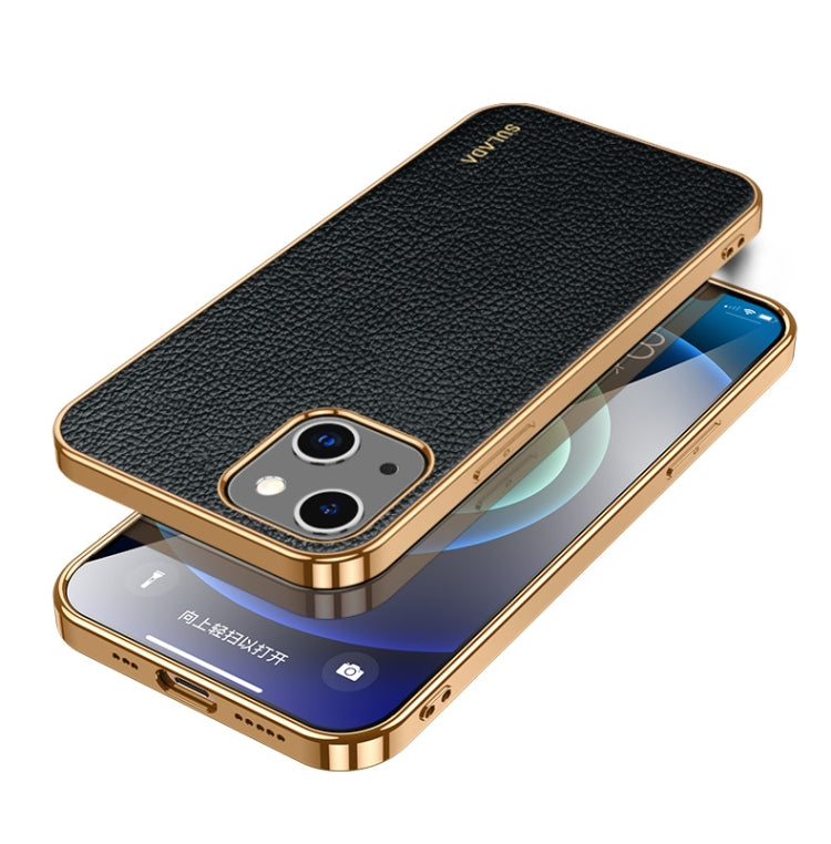 For iPhone 14 SULADA Shockproof TPU + Handmade Leather Phone Case(Black)
