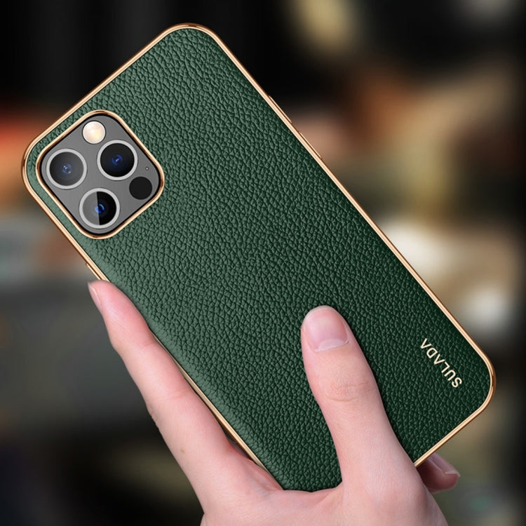 For iPhone 14 SULADA Shockproof TPU + Handmade Leather Phone Case(Borwn)