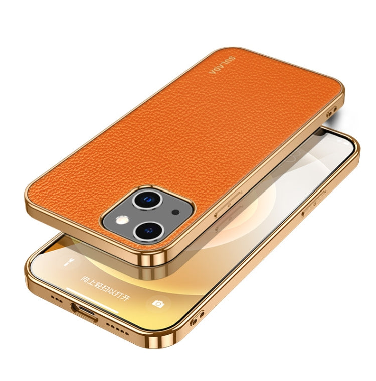 For iPhone 14 Plus SULADA Shockproof TPU + Handmade Leather Phone Case(Orange)