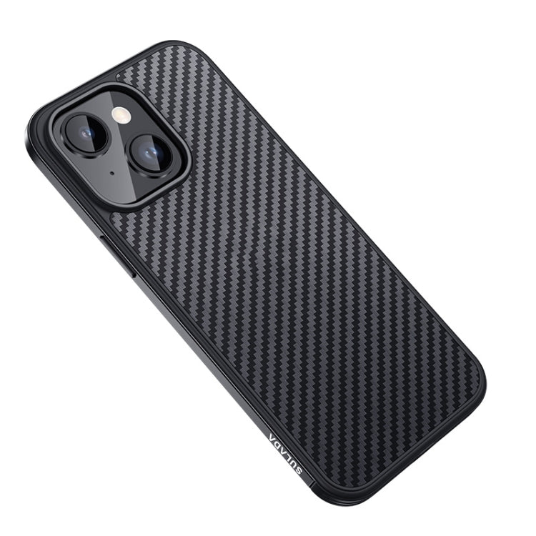 For iPhone 14 SULADA Carbon Fiber Textured Shockproof Metal + TPU Frame Case(Black)
