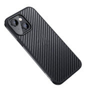 For iPhone 14 SULADA Carbon Fiber Textured Shockproof Metal + TPU Frame Case(Black)