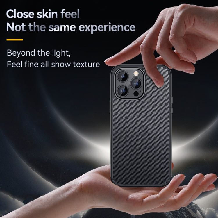 For iPhone 14 Plus SULADA Carbon Fiber Textured Shockproof Metal + TPU Frame Case(Dark Purple)