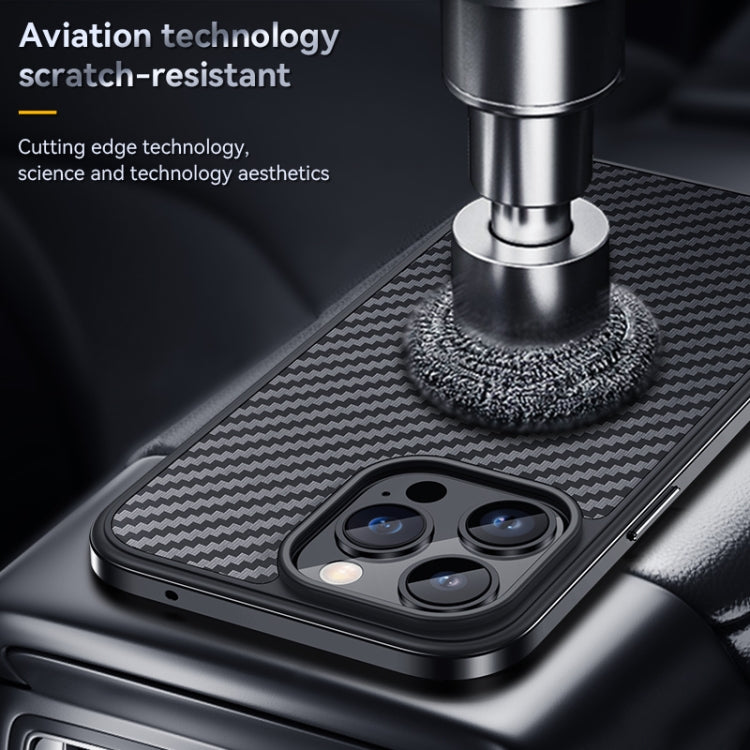 For iPhone 14 Plus SULADA Carbon Fiber Textured Shockproof Metal + TPU Frame Case(Dark Purple)