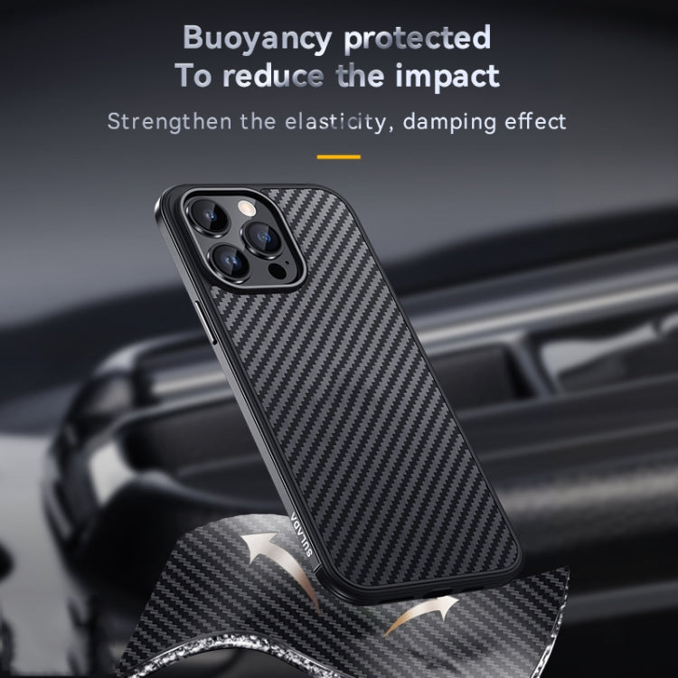 For iPhone 14 Pro SULADA Carbon Fiber Textured Shockproof Metal + TPU Frame Case(Dark Green)