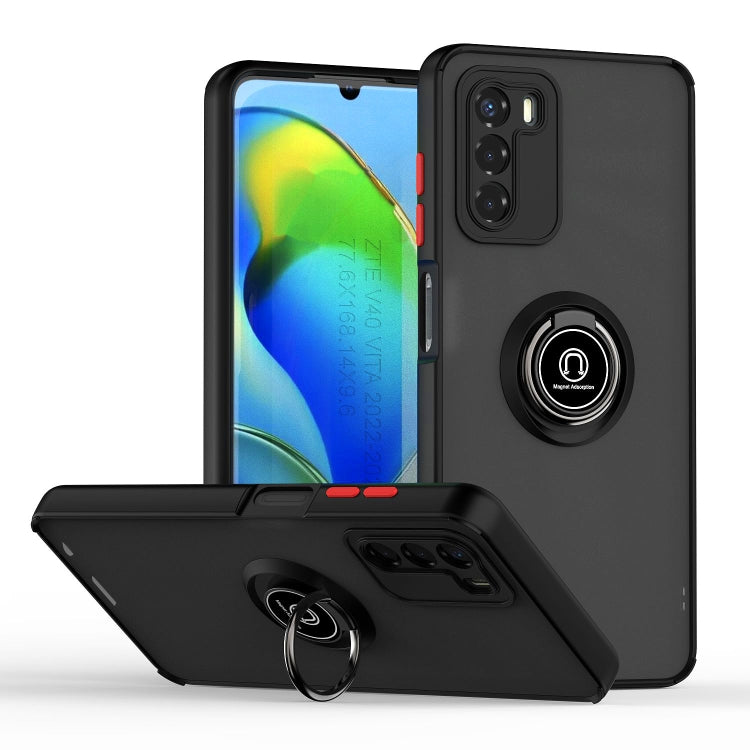 For ZTE Blade V40 Vita Q Shadow 1 Series TPU + PC Phone Case with Ring(Black+Red)