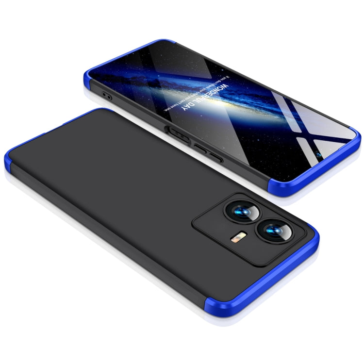 For vivo Y22 / Y22s GKK Three Stage Splicing Full Coverage PC Phone Case(Black Blue)