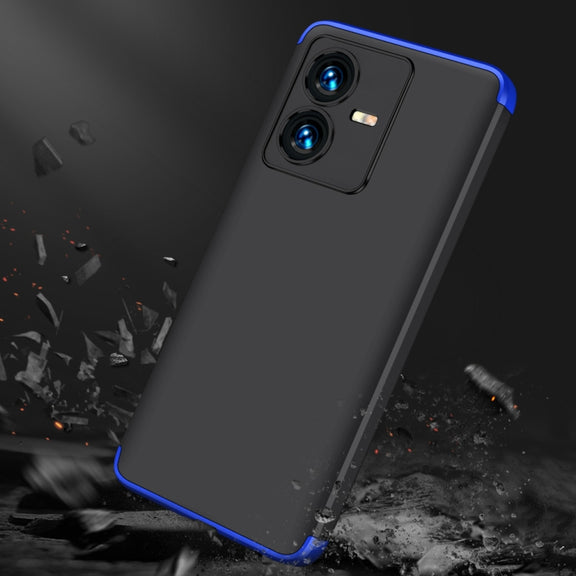 For vivo Y22 / Y22s GKK Three Stage Splicing Full Coverage PC Phone Case(Black Blue)