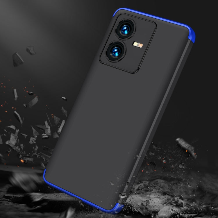 For vivo Y22 / Y22s GKK Three Stage Splicing Full Coverage PC Phone Case(Black Blue)