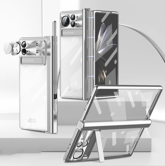 For Xiaomi Mix Fold 2 Magnetic Hinges Plating Phone Case with Holder(Silver)