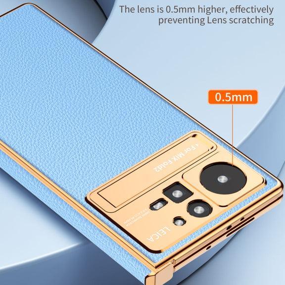 For Xiaomi Mix Fold 2 Electroplated Frame Plain Leather Phone Case(Black)