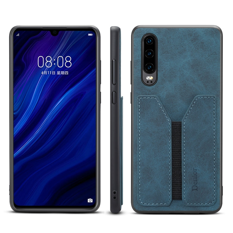 For Huawei P30 Denior DV Elastic Card PU Back Cover Phone Case(Blue)