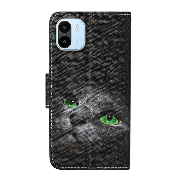 For Xiaomi Redmi A1 Colored Drawing Pattern Leather Phone Case(Black Cat)