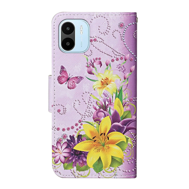 For Xiaomi Redmi A1 Colored Drawing Pattern Leather Phone Case(Yellow Flower Butterfly)
