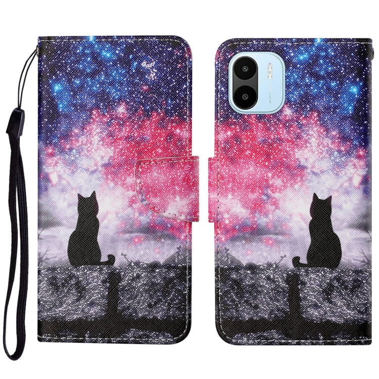 For Xiaomi Redmi A1 Colored Drawing Pattern Leather Phone Case(Star Sky Cat)