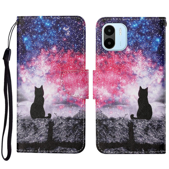For Xiaomi Redmi A1 Colored Drawing Pattern Leather Phone Case(Star Sky Cat)