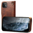 For iPhone 14 Denior Oil Wax Cowhide Magnetic Button Genuine Leather Case(Brown) - free shipping - PMC TechLife - Order now!