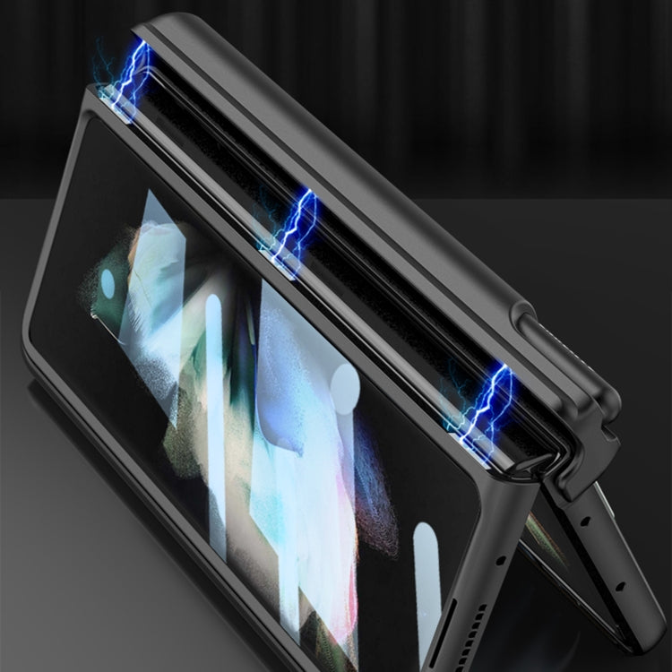 For Samsung Galaxy Z Fold3 5G GKK Magnetic Fold Hinge Shockproof Phone Case with Wrist Strap(Black)