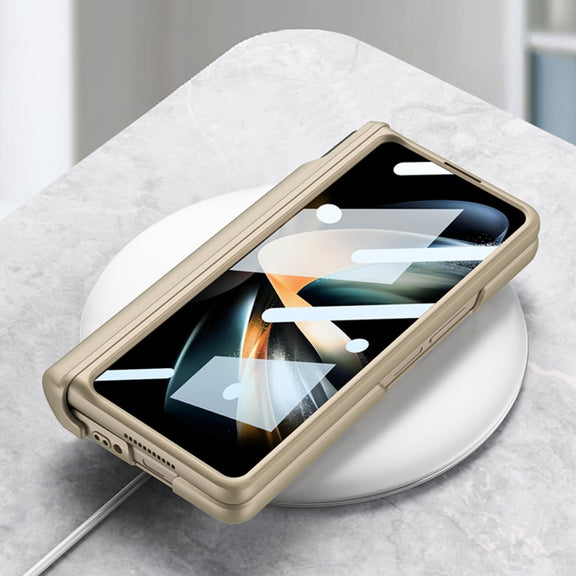 For Samsung Galaxy Z Fold4 GKK Magnetic Fold Hinge Shockproof Phone Case with Wrist Strap(Carbon Fibre)