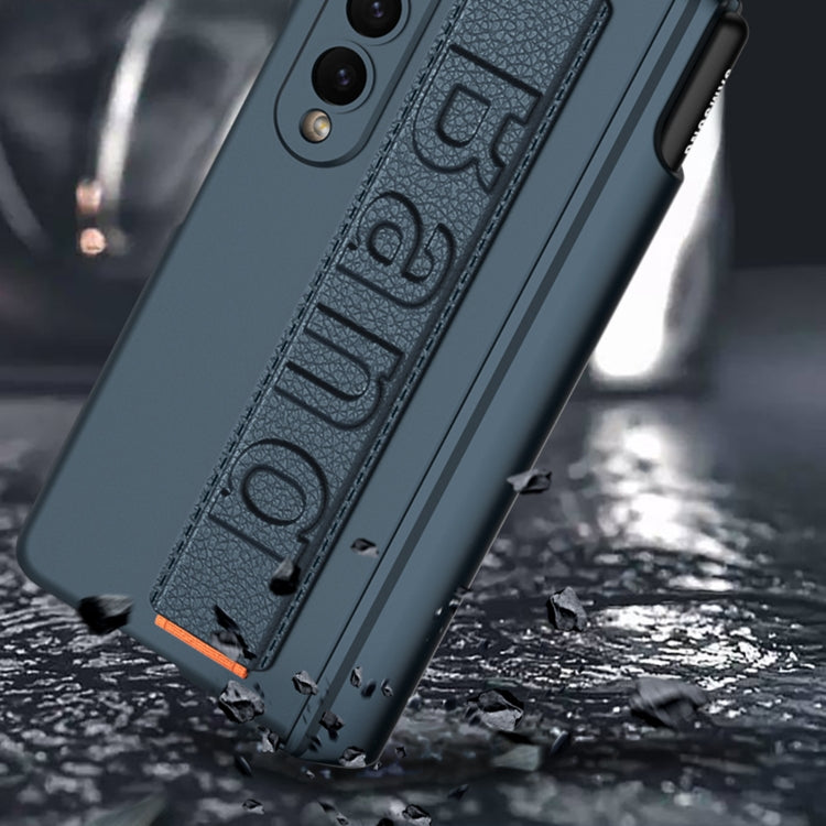 For Samsung Galaxy Z Fold4 GKK Magnetic Fold Hinge Shockproof Phone Case with Wrist Strap(Carbon Fibre)