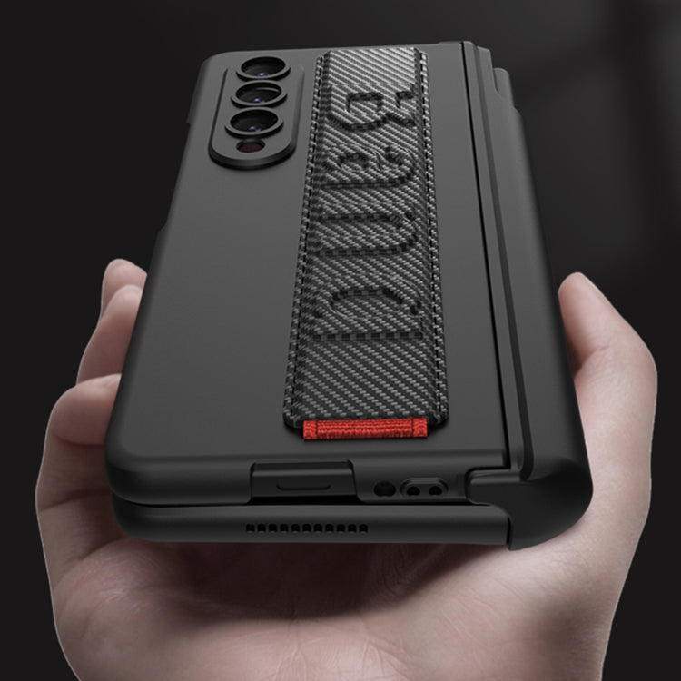 For Samsung Galaxy Z Fold4 GKK Magnetic Fold Hinge Shockproof Phone Case with Wrist Strap(Carbon Fibre)