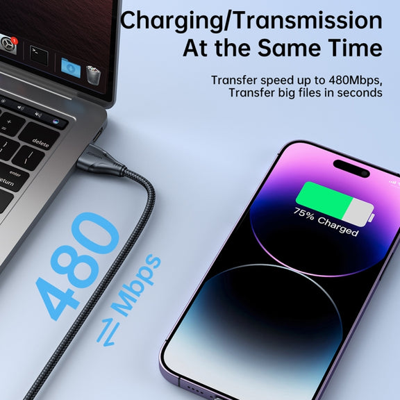 JOYROOM 2.4A USB to 8 Pin Surpass Series Fast Charging Data Cable, Length:1.2m(Black)