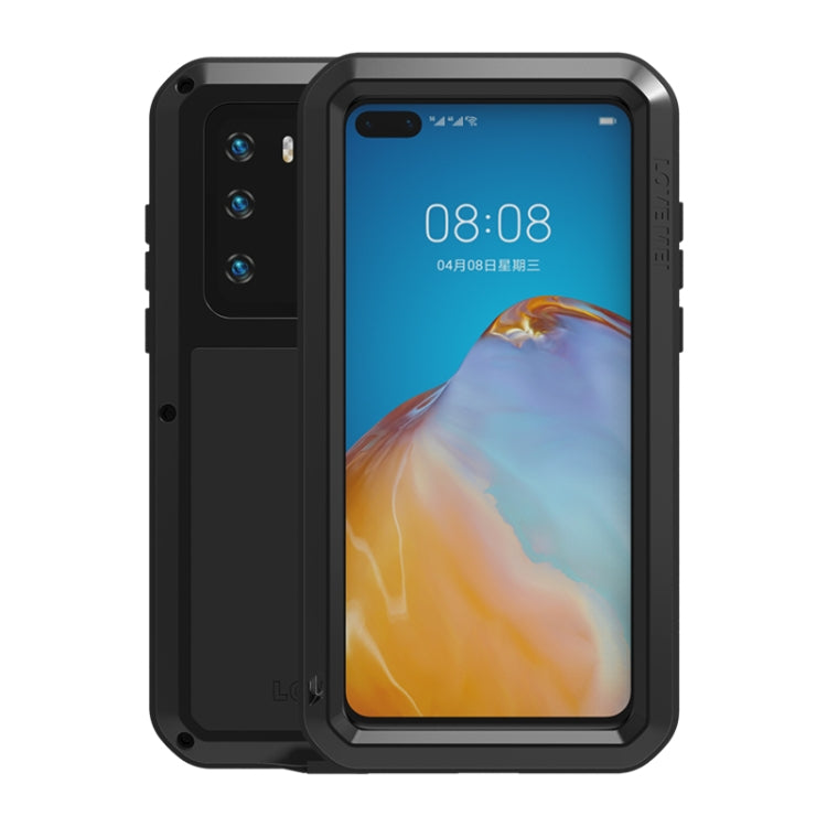 For Huawei P40 LOVE MEI Metal Shockproof Water-resistant Dustproof Protective Case(Black)