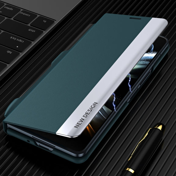 For Samsung Galaxy Z Fold4 Shockproof Full Coverage Leather Phone Case with Pen Slot(Green)